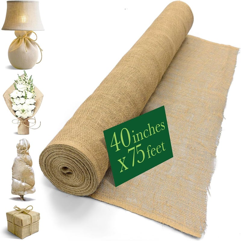 Burloptuous 40" x75 Feet Gardening Burlap Fabric Roll - Burlap Tree Wrap, Weed Barrier, Erosion Control, Aisle Runner, Multipurpose Natural Jute Fabric, High Density Material - Image 1